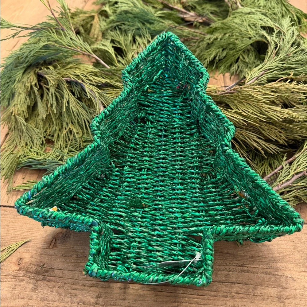 Festive Green Woven Christmas Tree Basket